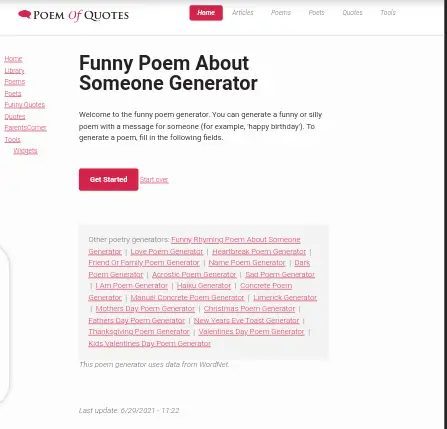 Screenshot of Poem of Quotes Funny Rhyming Poem Generator