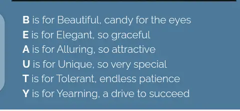 Acrostic poem Beauty image