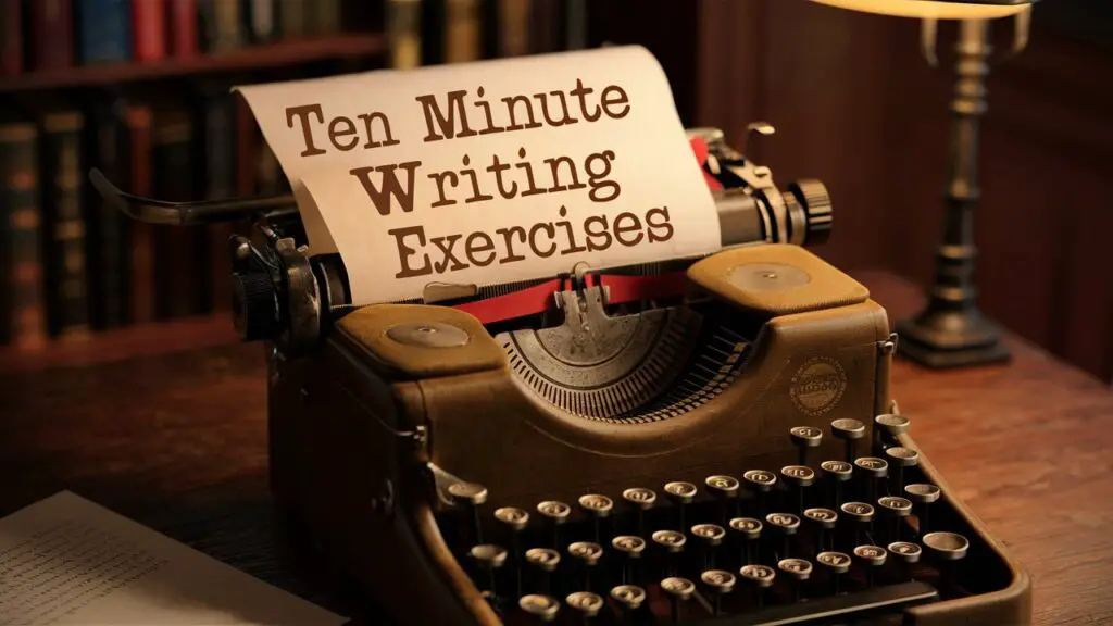 A Typewriter with Ten minutes writing exercises on the paper